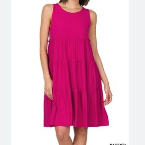 3 for $20 GAP Sleeveless 2 Tiered Ruffle Tank Sundress Hot Pink Scoop Crewneck S
